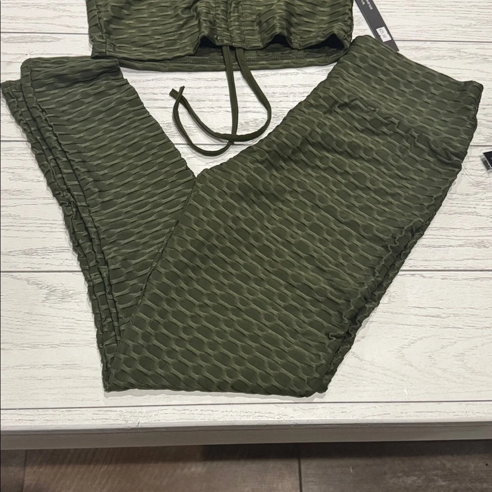 New Mix Olive Green Track Pants & Crop Top Set